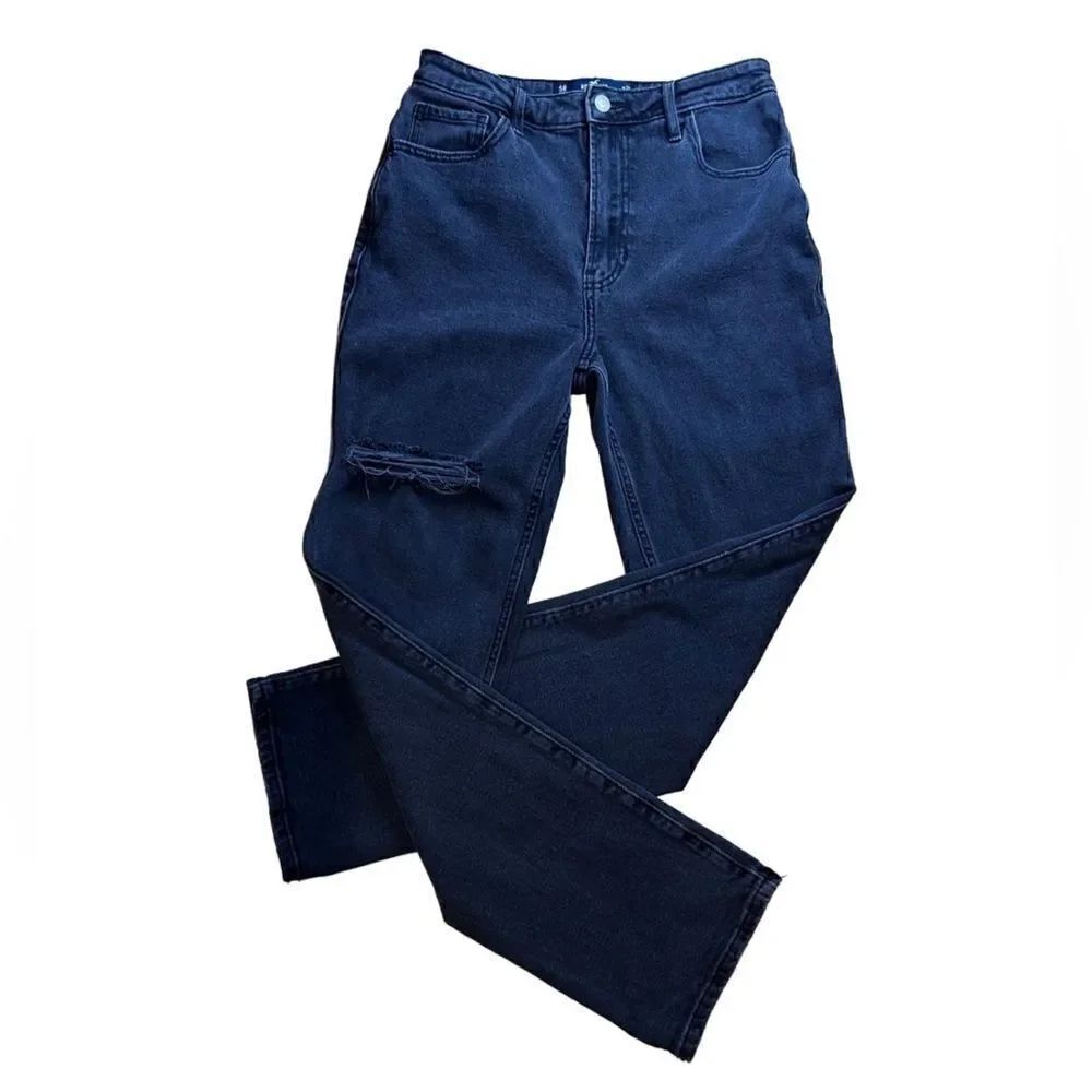 Hollister ultra high rise stacked vintage straight denim jeans black size 27